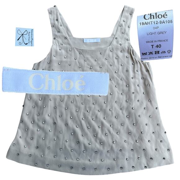 Chloe 100% Silk Rhinestone Sleeveless Top Sz 40 - Picture 1 of 7